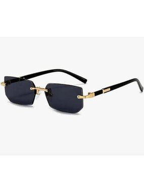 Rectangular Gradient Black/Grey Lens Sunglasses With Gold & Black Arms Unisex